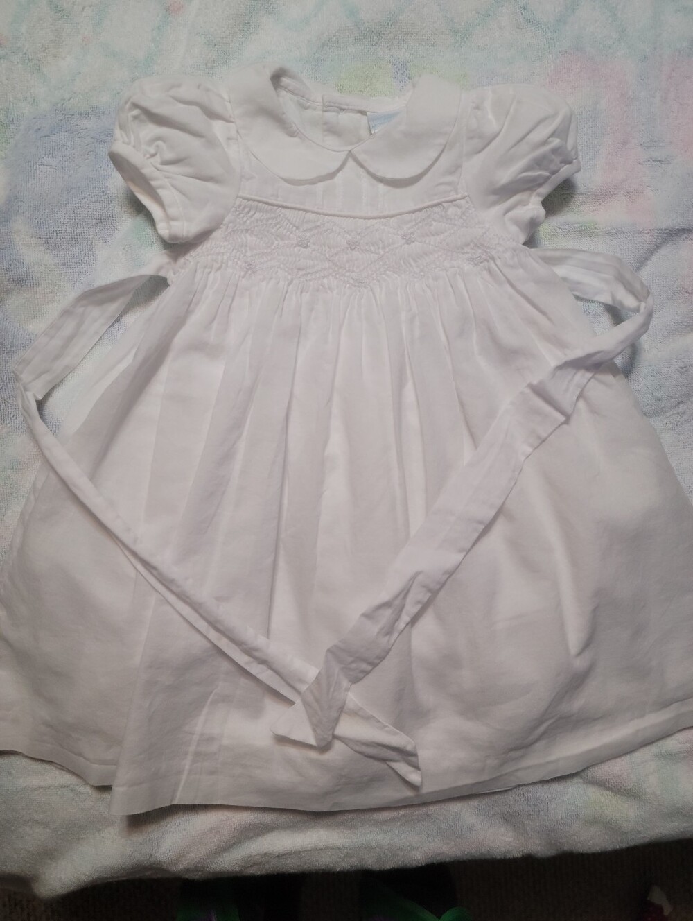 Edgehill collection smocked white heirloom peter pan collar dress sz 12m